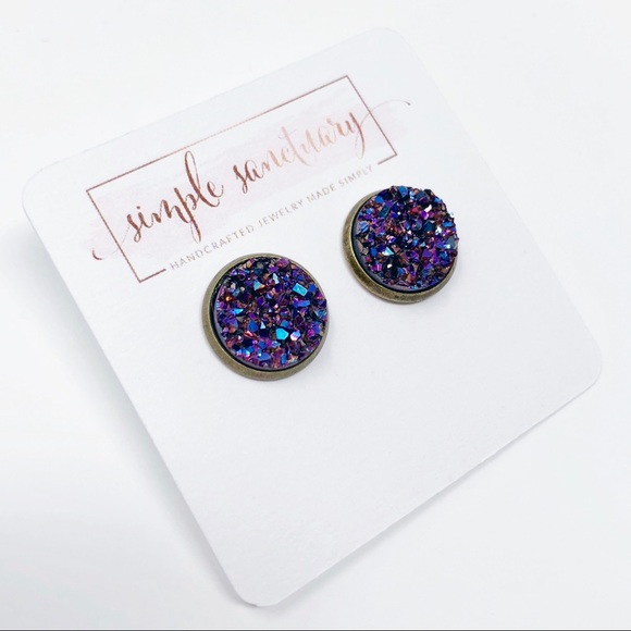 ✨3/$30✨Purple Druzy Stud Earrings - Picture 6 of 7
